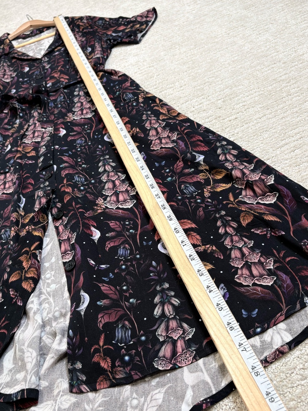 Disturbia Foxglove Midi Shirt Dress Size 8 Dark Floral Woodland Whimsical Print - Picture 11 of 14